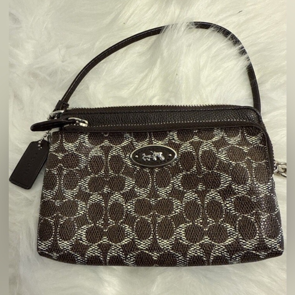 Coach Black and Brown Signature Wristlet